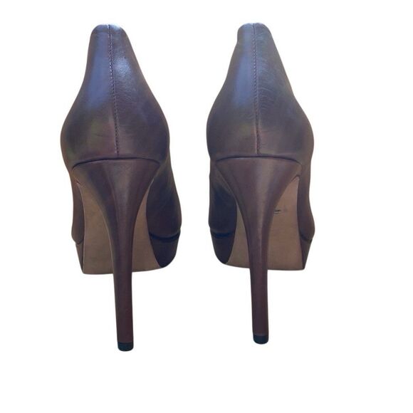 Pour la victoire Irene Brown Leather Stacked Stiletto Pump Heels Size 9.5 - Picture 4 of 10
